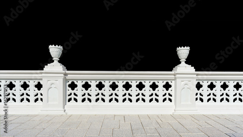 Classic design white beautiful banister railing for buliding or house for exterior architure and landscape concrete pavement with black background isolated photo