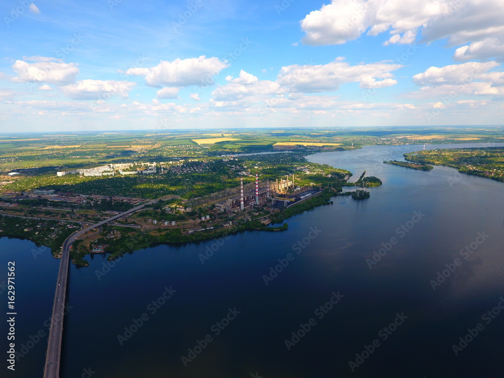 Aerial view. Bridge and river in the city Dnepr, Ukraine. Aerial view. Bridge and river in the city Dnepr, Ukraine.