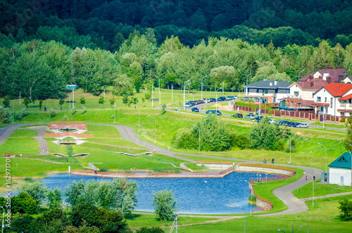 The picturesque Svisloch River flows into the Drozdy reservoir in Minsk. photo