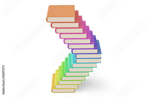 Stack of colorful books on white background.3D illustration
