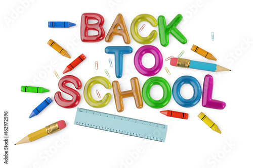 Back to school color letters on white background 3d illustration.