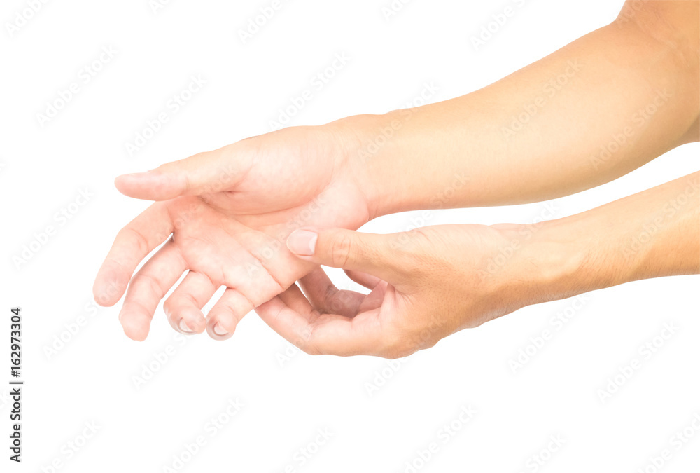 Man hand with pain isolated on white background with clipping path, health care and medical concept