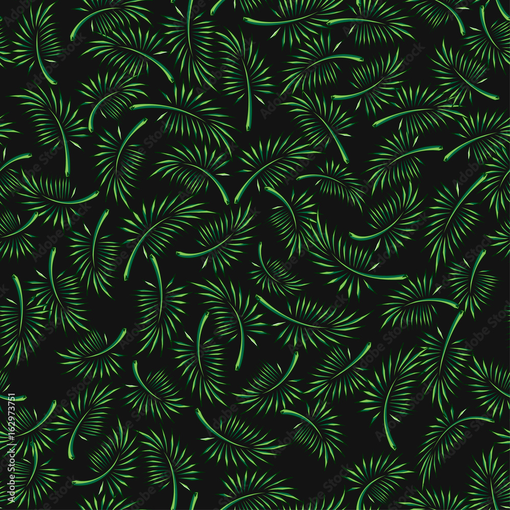 Green palm leaves. floral seamless pattern. vector.