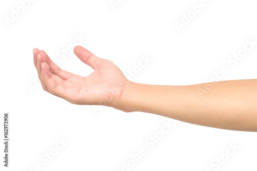 Man hands holding something isolated on white background with clipping path