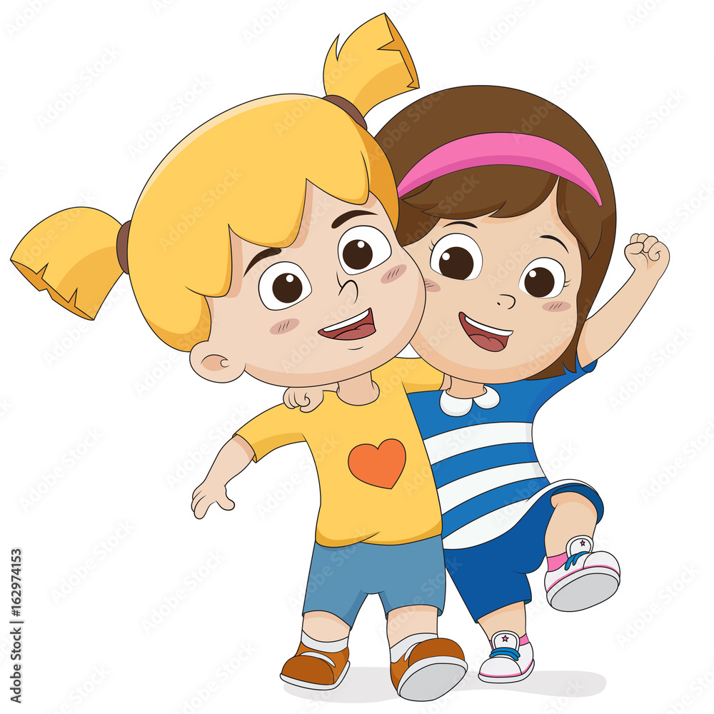The best friends walking together on the street. Stock Vector | Adobe Stock