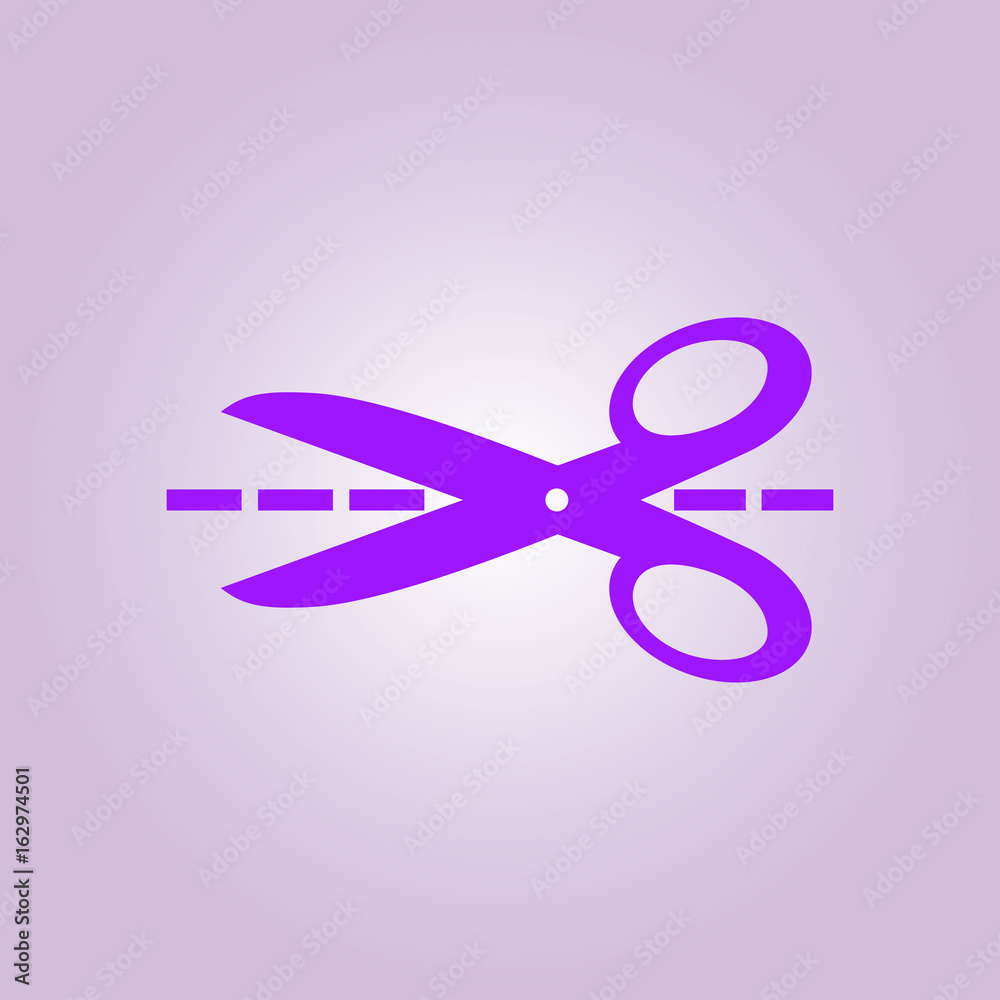 Scissors with-cut lines icon. Badge place of cutting. Scissors with-cut lines icon. Badge place of cutting.