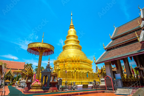 Wat Phrathat Hariphunchai Temple, Golden pagoda in Lamphun,Thailand.