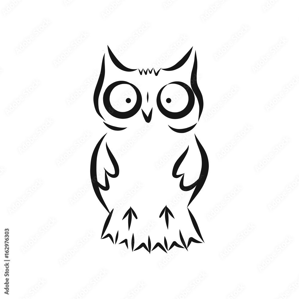 Fototapeta premium Hand drawn owl vector illustration, black on white background