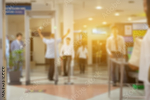 blurred background of TSA, Security Checkpoint - Body and Luggage bag Scan Machine ,Secure in Airport Check In,vintage color photo
