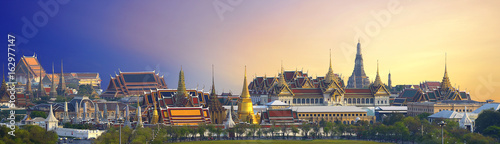 Wat pra kaew, Grand palace Temple of the Emerald Buddha full official name Wat Phra Si Rattana Satsadaram is travel destination in Bangkok ,Thailand on white background.