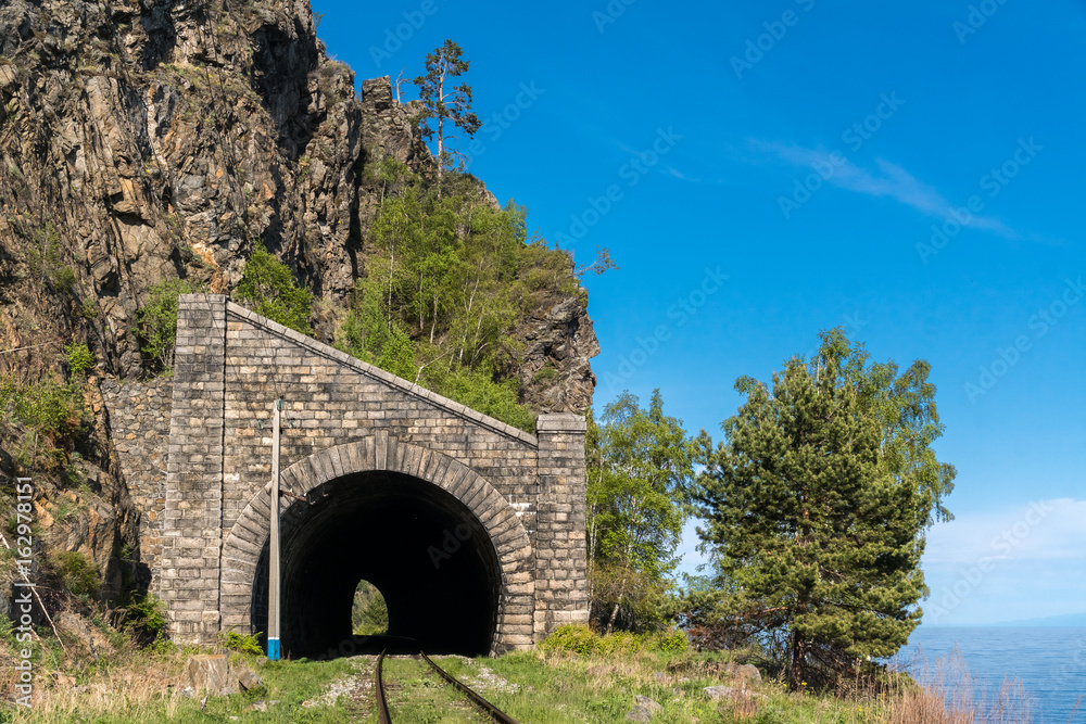 Tunnel in the rock on the Circum-Baikal railway