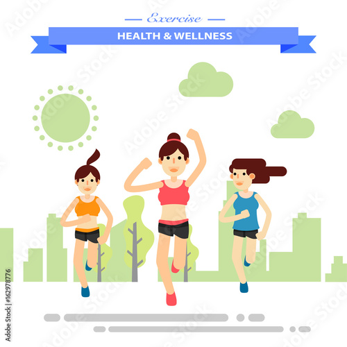 group of girl firends running happily at park. Happy City Lifestyle
