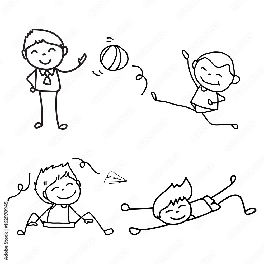 set of hand drawing cute boys line art set of hand drawing cute boys line art