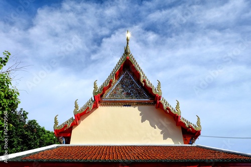 Thai Temple Roof with Blue Sky.