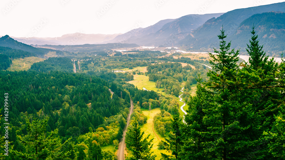 Obraz premium View of Columbia River Gorge, Looking East, From Top of Beacon Rock - Vancouver, WA