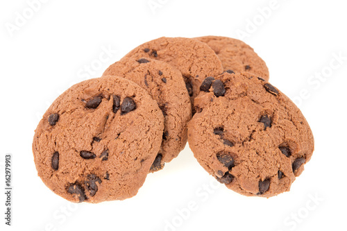 Chocolate chip cookies isolated on a white background.