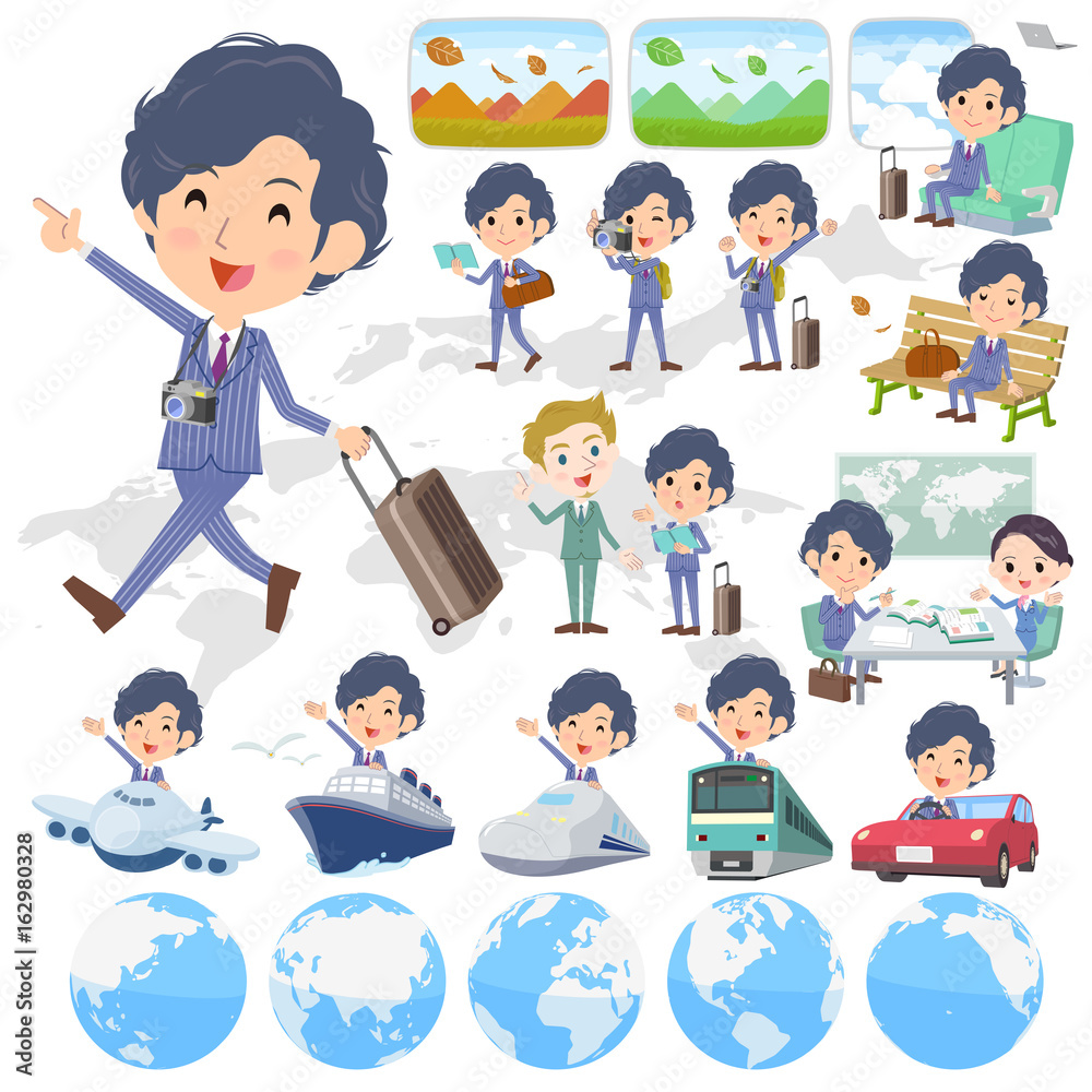 Stripe suit perm hair man travel Stripe suit perm hair man travel