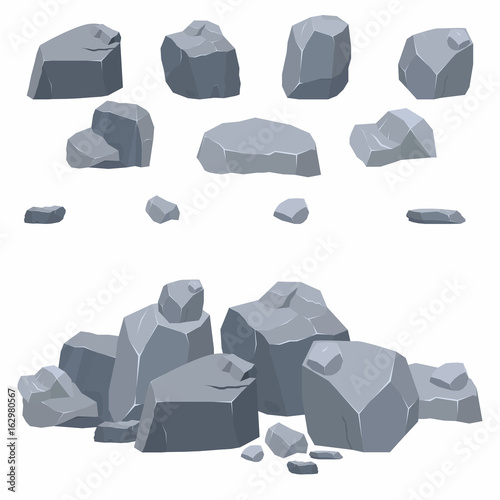 Rocks, stones collection. Different boulders in isometric 3d flat style