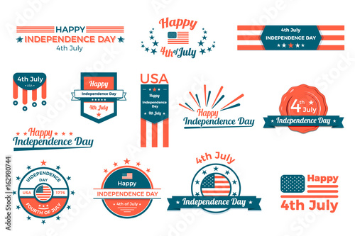 4th of july, Happy independence day labels, baners and badges set. Vector flat design