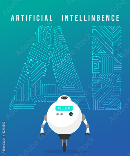 Artificial intelligence and smart robot on blue background