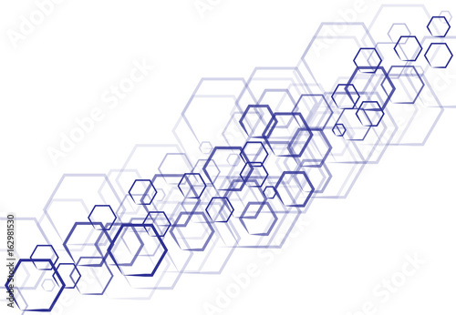 Vector technology blue hexagonal in shape that overlap on white background.
