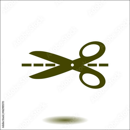 Scissors with-cut lines icon. Badge place of cutting.