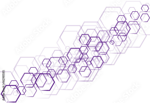 Vector technology purple hexagonal in shape that overlap on white background.