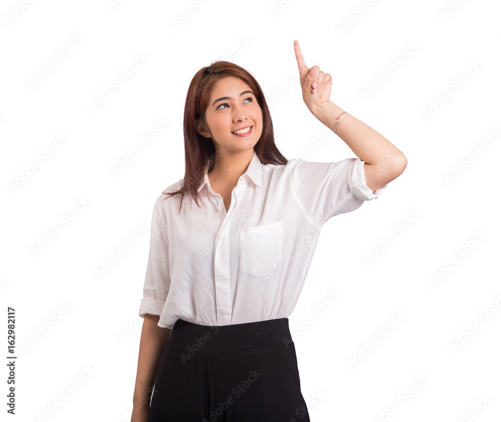 Cute asian woman presented on white background Cute asian woman presented on white background