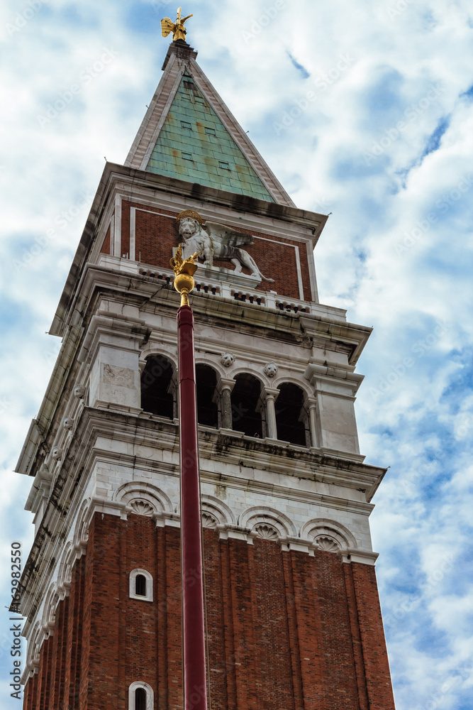 Closed up San marco bell tower with blue sky background