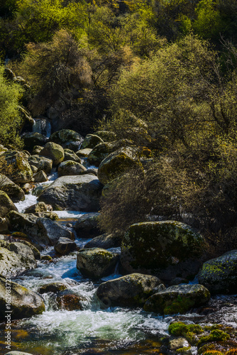 Small waterfalls in the glacial valley of the Zezere river in the Serra da Estrela mountains. County of Guarda. Portugal
