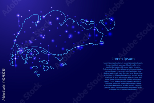 Map of the Singapore from the contours blue and luminous stars of vector illustration