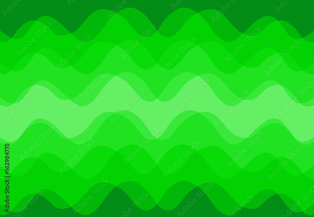 Abstract background vector along the green wave that overlap.
