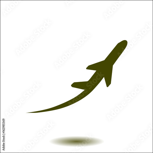 Airplane flight tickets air fly travel takeoff silhouette element. Plane symbol. Travel icon. Flat design.