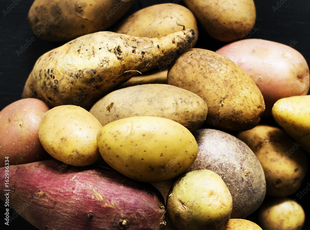 Closeup of fresh various organic potatoes Closeup of fresh various organic potatoes