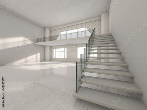 Abstract modern architecture background, empty white open space interior. 3D rendering © polesnoy