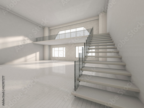 Abstract modern architecture background  empty white open space interior. 3D rendering