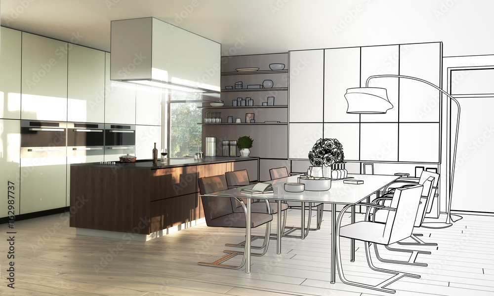 Fototapeta premium Lofted Kitchen (drawing)
