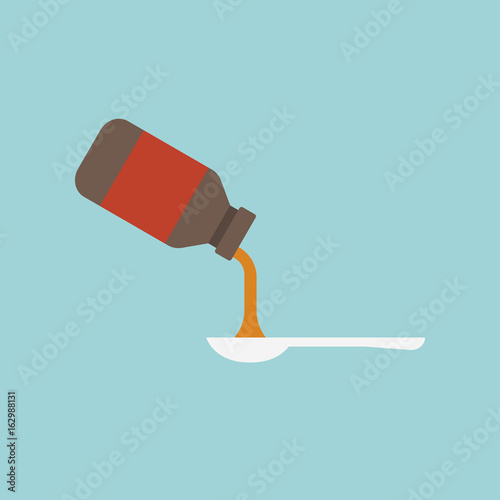pouring medicine from bottle to spoon, flat design icon