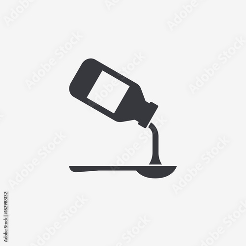 pouring medicine from bottle to spoon, silhouette icon