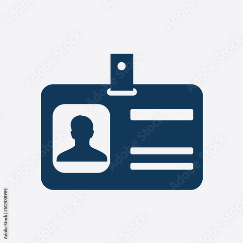 Identification card icon. Conference participant badge. Flat design style. 