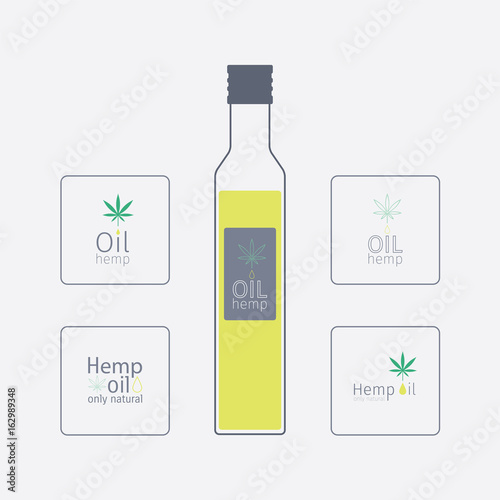 Bottle with hemp oil. Logos hemp oil
