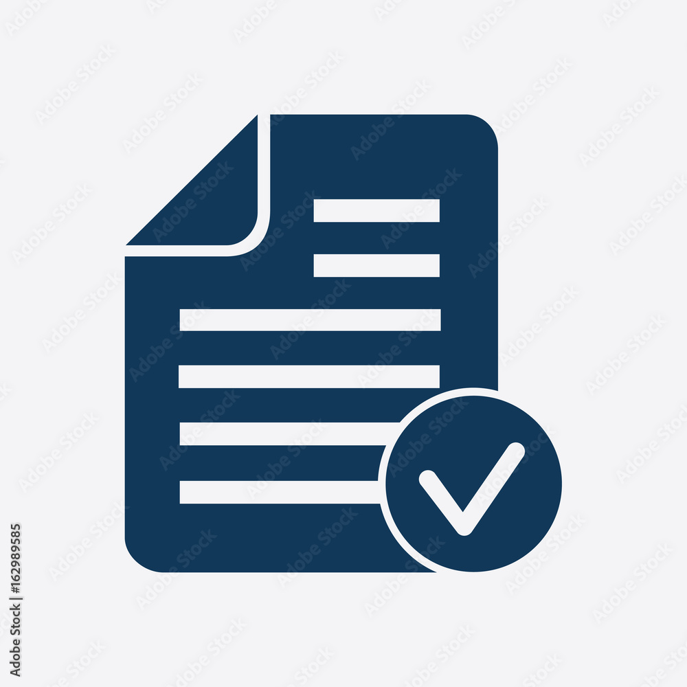 Document  with Ok  icon. Add paper. Attach page.