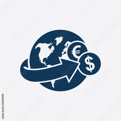 Arrow wrapped around the earth. Remittances icon.
