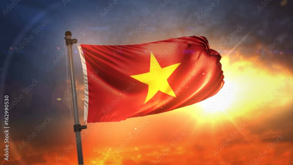Vietnam Flag Backlit At Beautiful Sunrise Loop Slow Motion 4K
