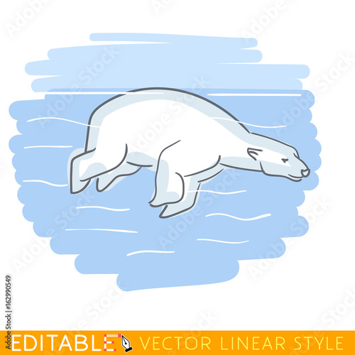 Polar bear swims. Editable line sketch. Stock vector illustration.
