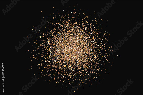 Golden circle sparkles on black background. Stylish fashion shine gold glitter backdrop for texture or background of banner, flyer, print for luxury design, present, gift. Vector Illustration