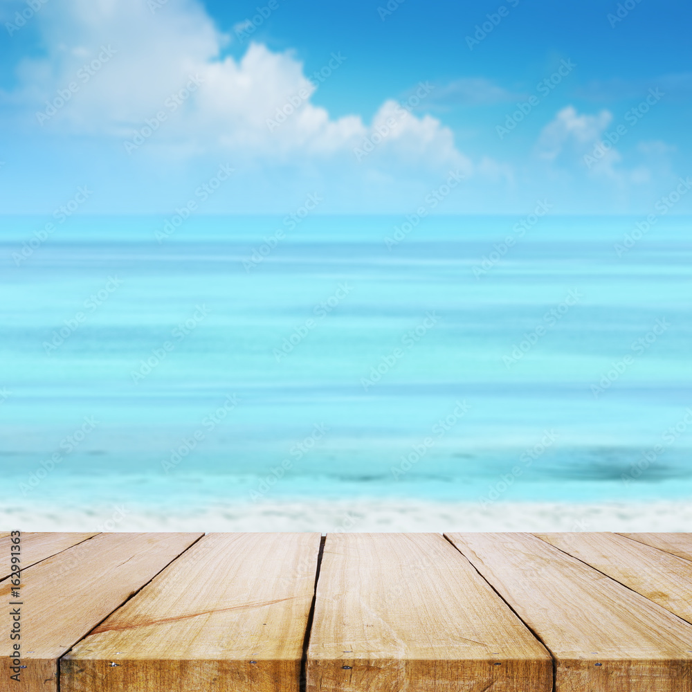 Close up wood with blurred sea sky background, summer day, copy space or for product. Close up wood with blurred sea sky background, summer day, copy space or for product.