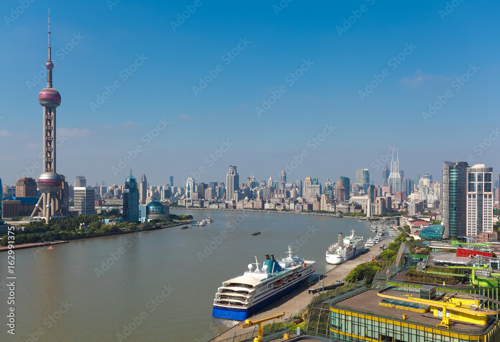 Aerial photography at city landmark buildings of Shanghai Skyline