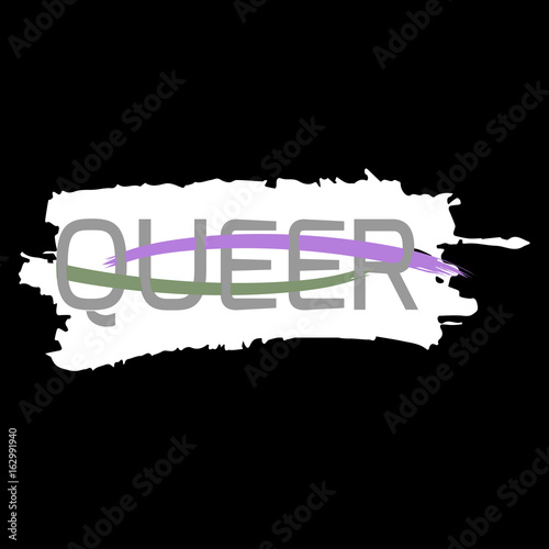 Text Queer using original colors for gay parade. Unconventional sexual orientation. Vector design