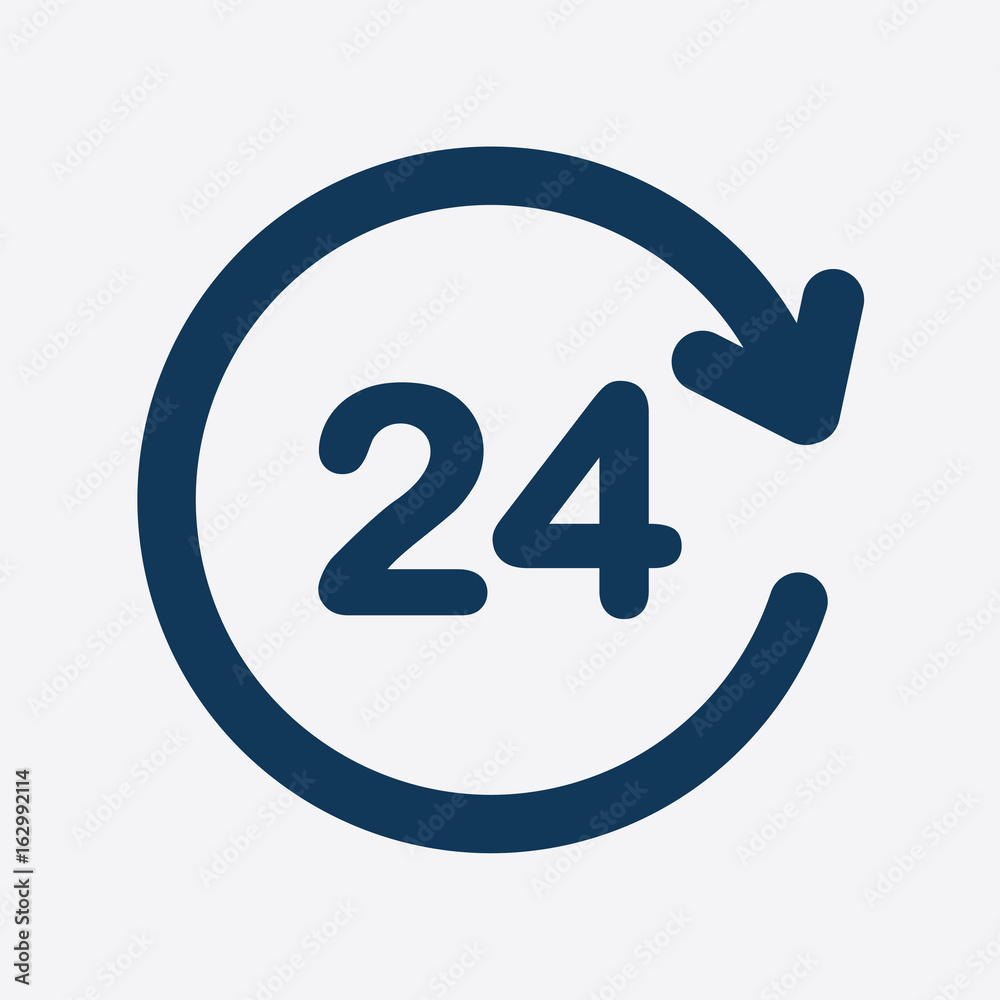 Open around the clock hours a day icon. Open around the clock hours a day icon.